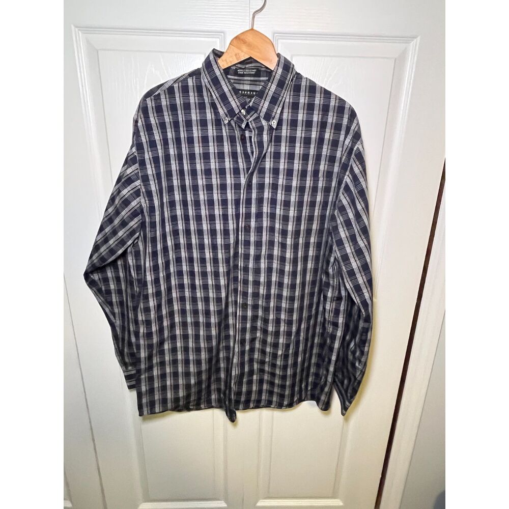 Consensus Sportswear Mens XLT Plaid Button Up Shirt Blue Wrinkle Resistant